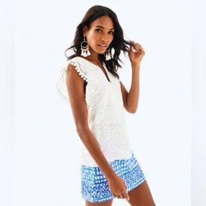 Lilly Pulitzer Astara Top in Resort White Leaf Eyelet